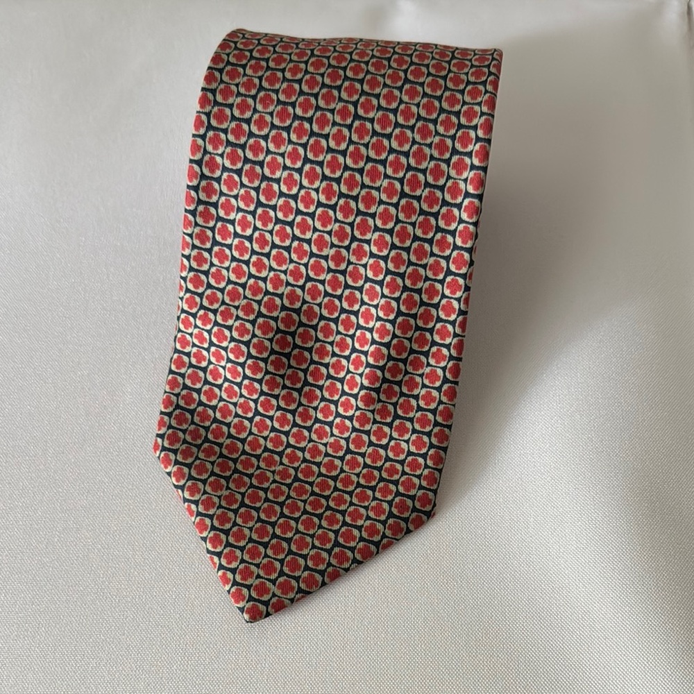 Vintage Christian Dior red patterned silk mens tie